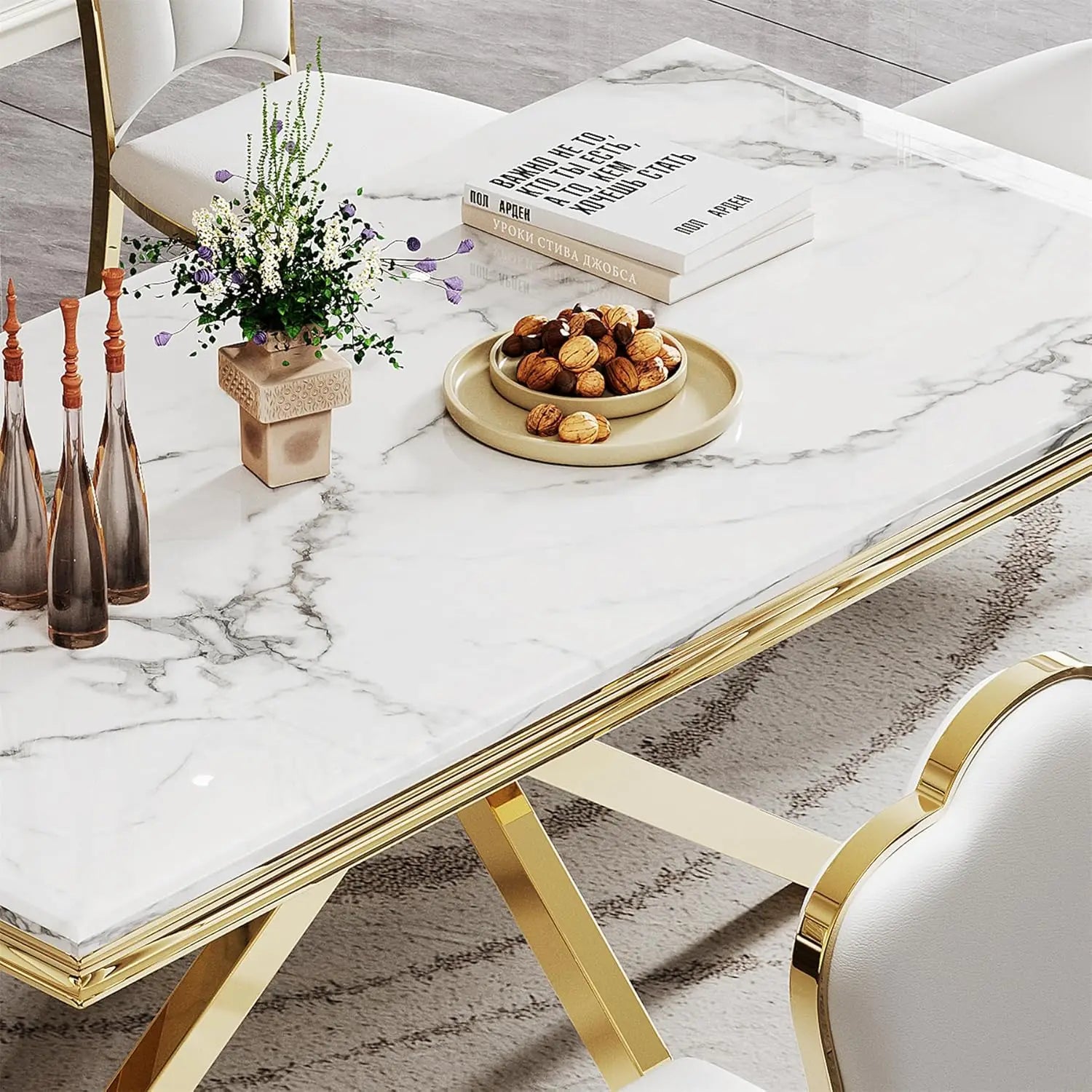 68" Modern White Faux Marble for 6-8 Rectangle