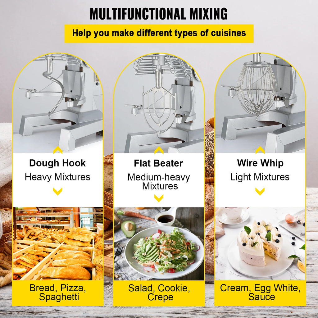 Commercial Food Mixer 10Qt 450W 3 Speeds Adjustable