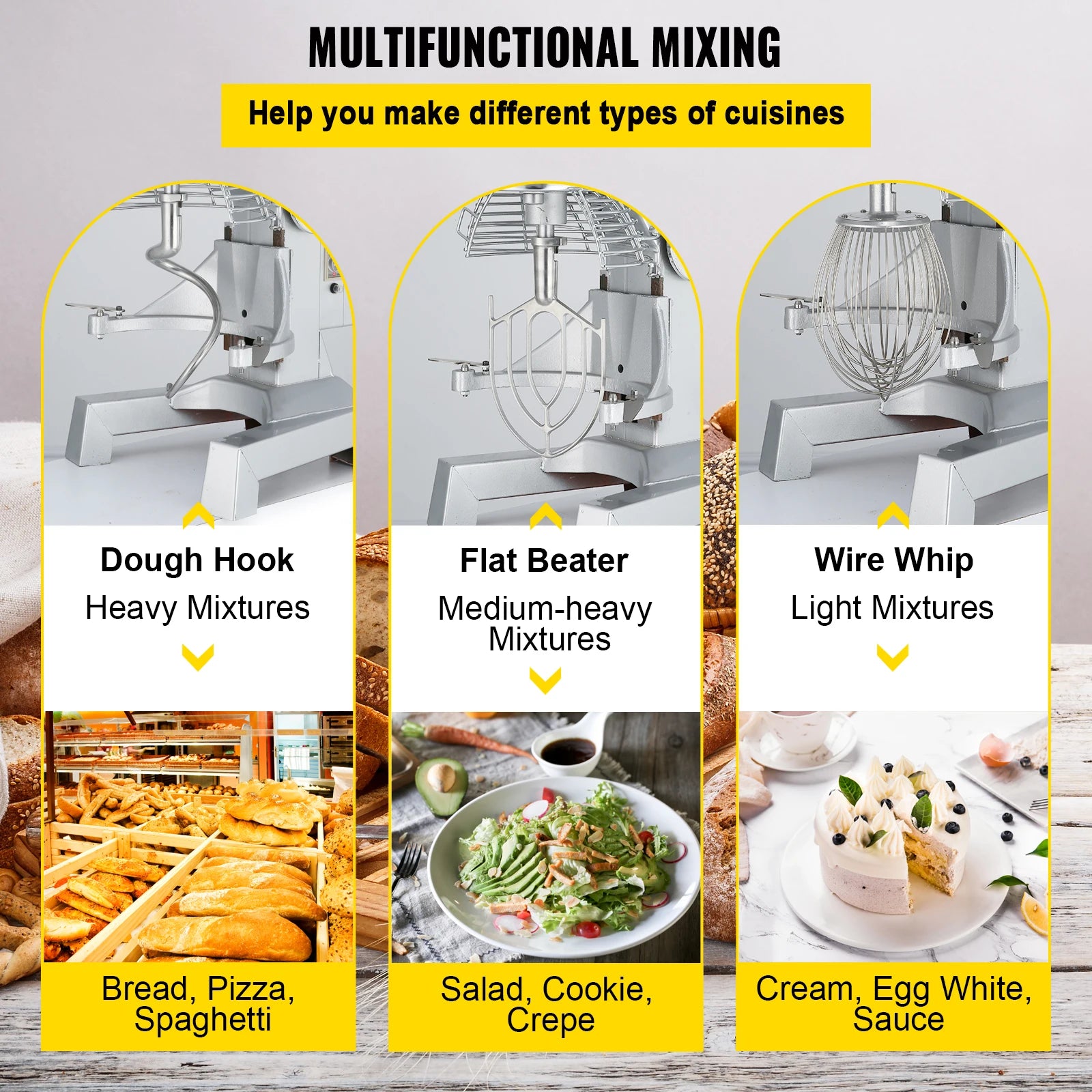 Commercial Food Mixer 10Qt 450W 3 Speeds Adjustable