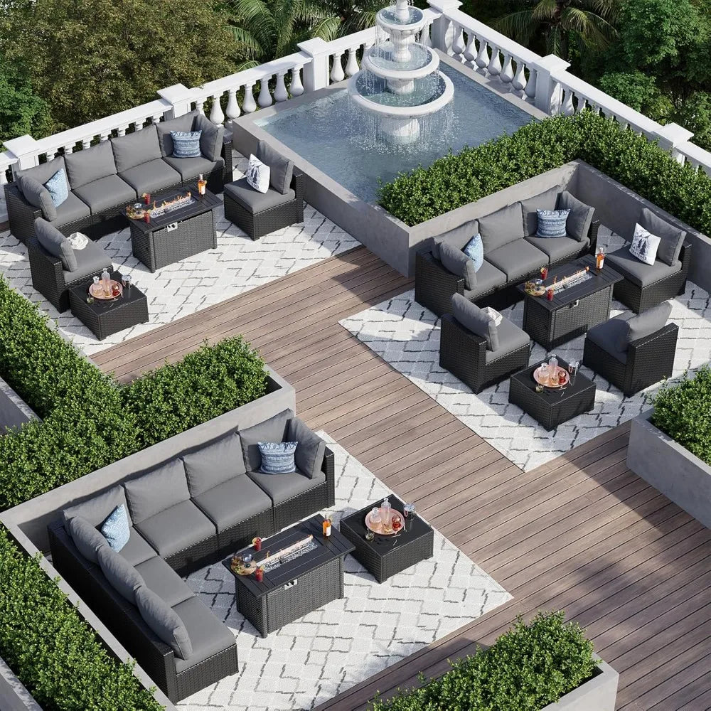 8-Piece Whicker Patio Set W/Fire Pit