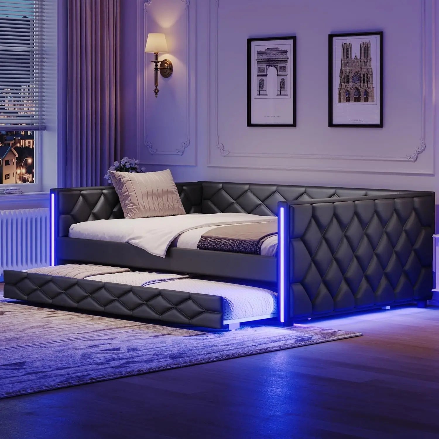 Full Size LED Armrest Daybed w/Trundle