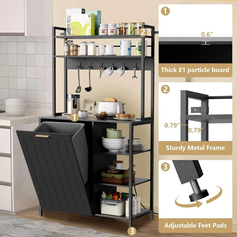 Bakers Rack W/Trash Can Storage/MW Stand, Outlet