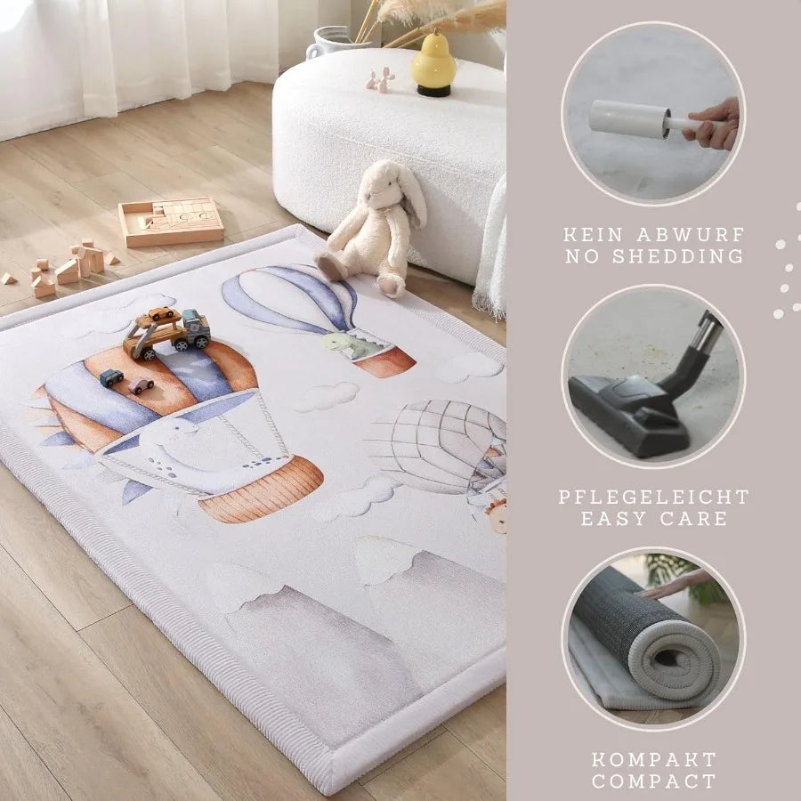 4'x5'6" Play Mat Dinosaur Balloons Memory Foam