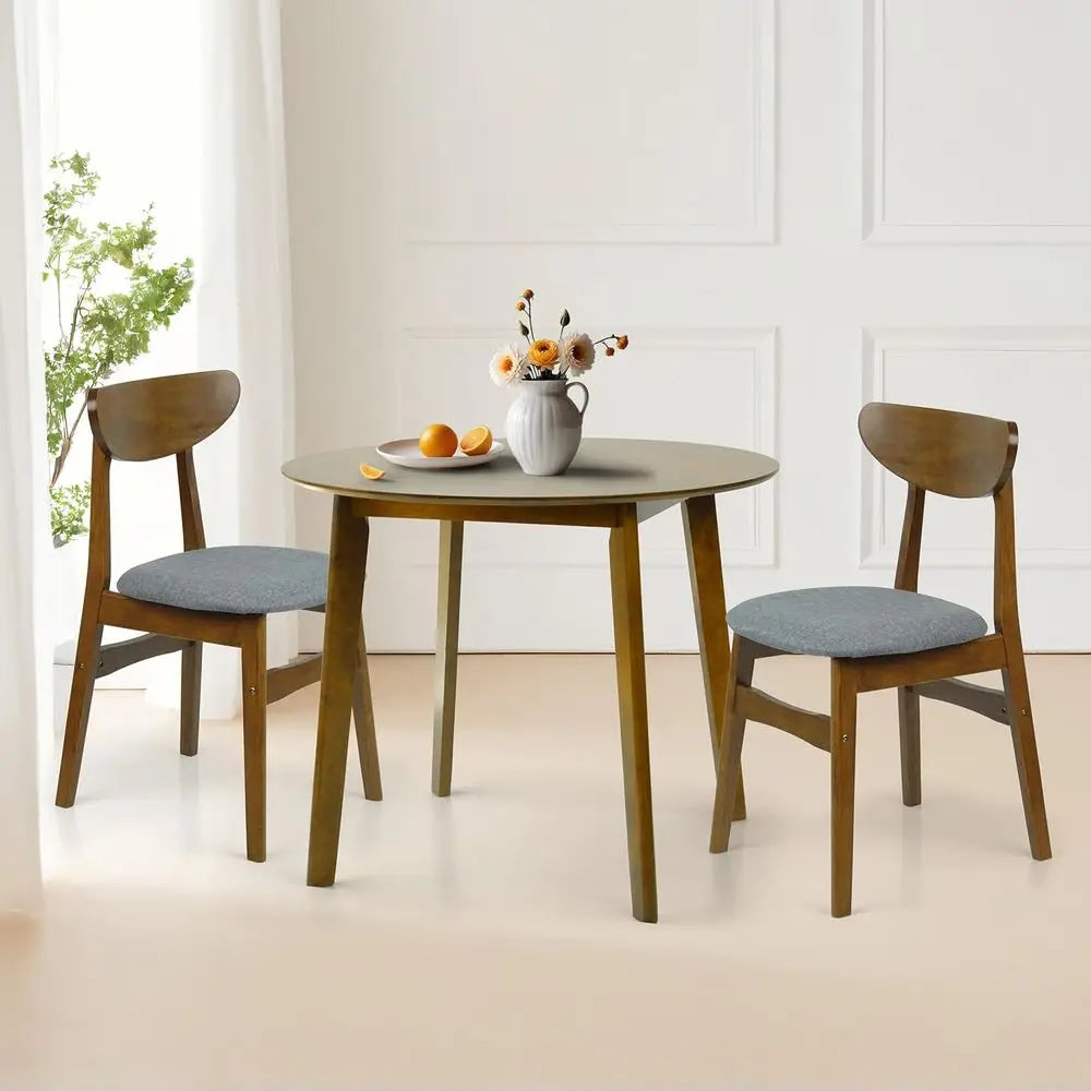 3-Pc Round Wooden Table w/2 Padded chairs
