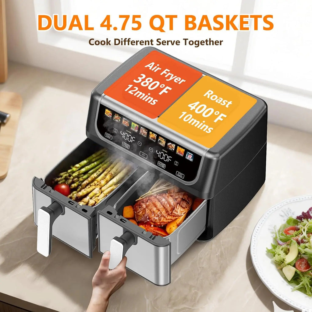 Dual Basket Air Fryer, 9.5 Quart Large