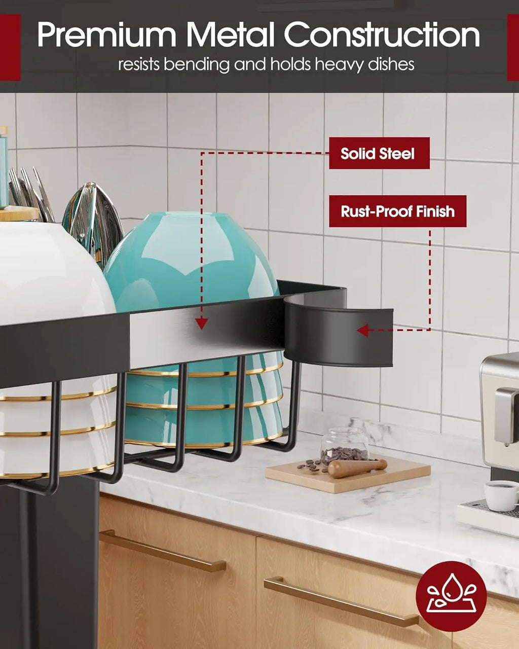 Adjustable 2-Tier Stainless Steel Dish Rack