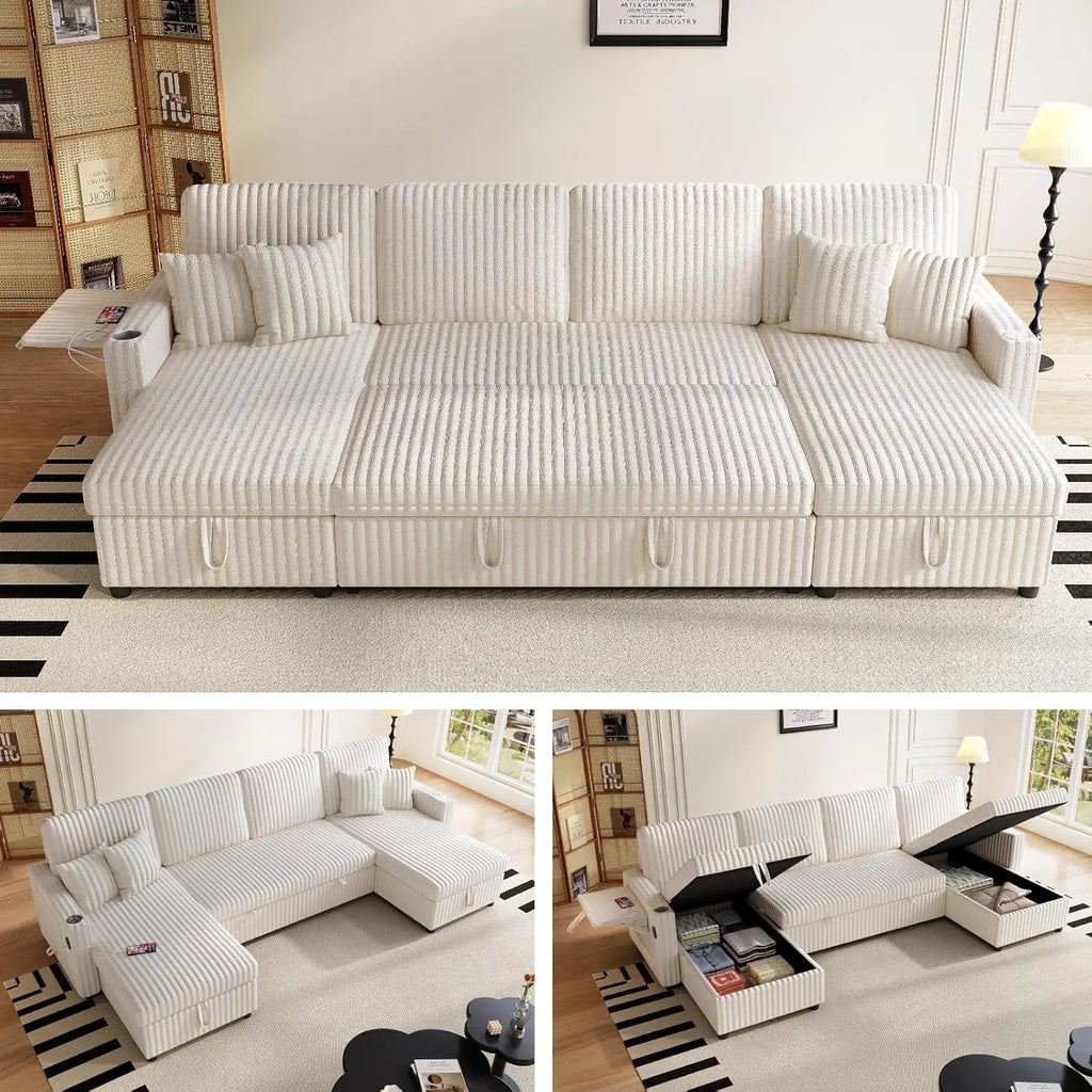Sleeper Sectional Sofa, 110" Modern U