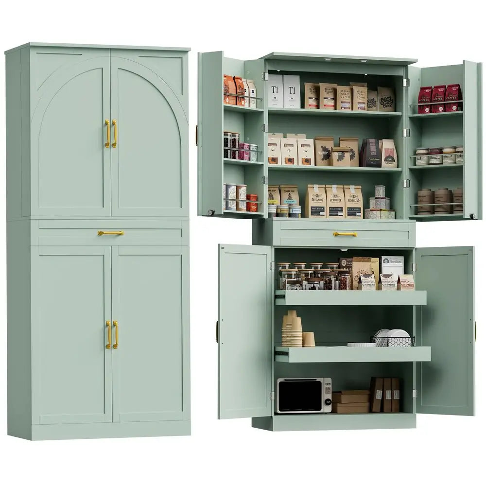 Kitchen Pantry, MW Stand, 71 Modern Hutch, Glass Doors