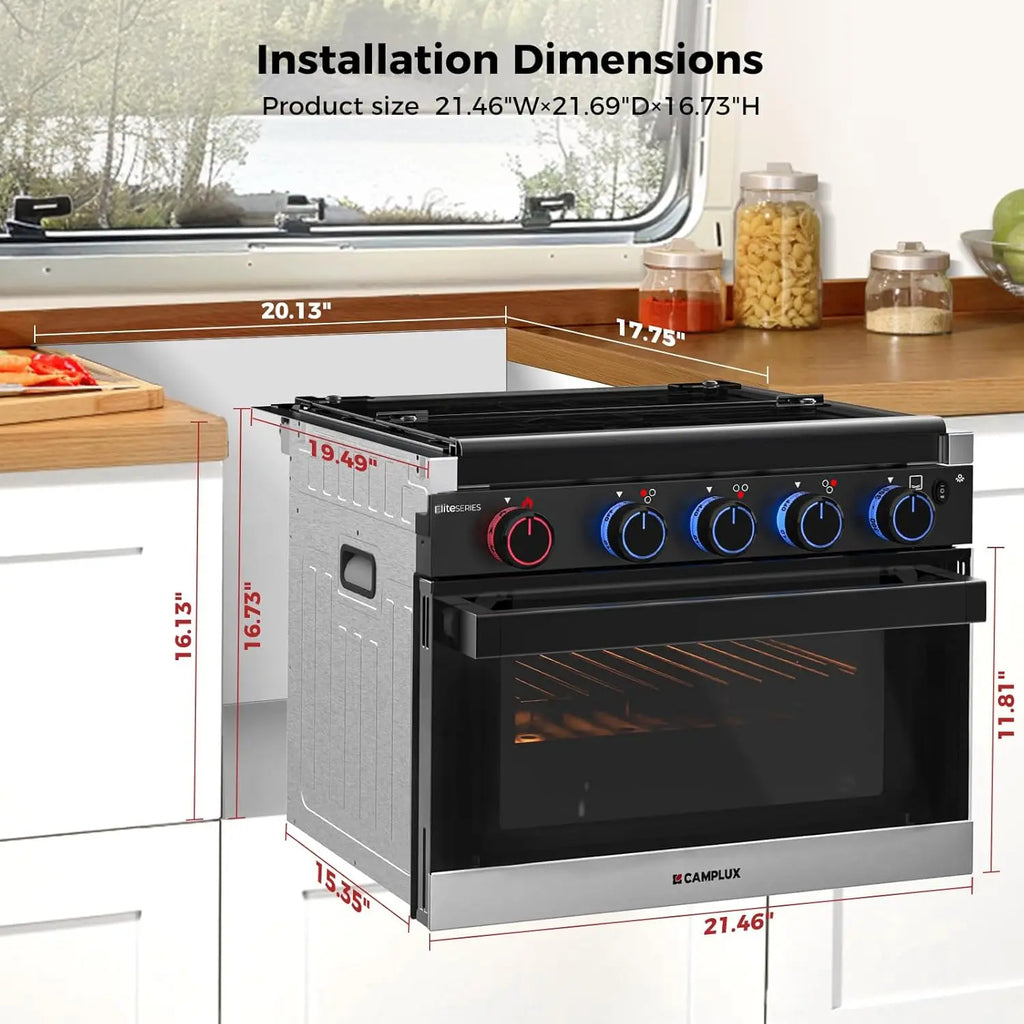 17-Inch Propane Gas Oven Black, RV Kitchen Range