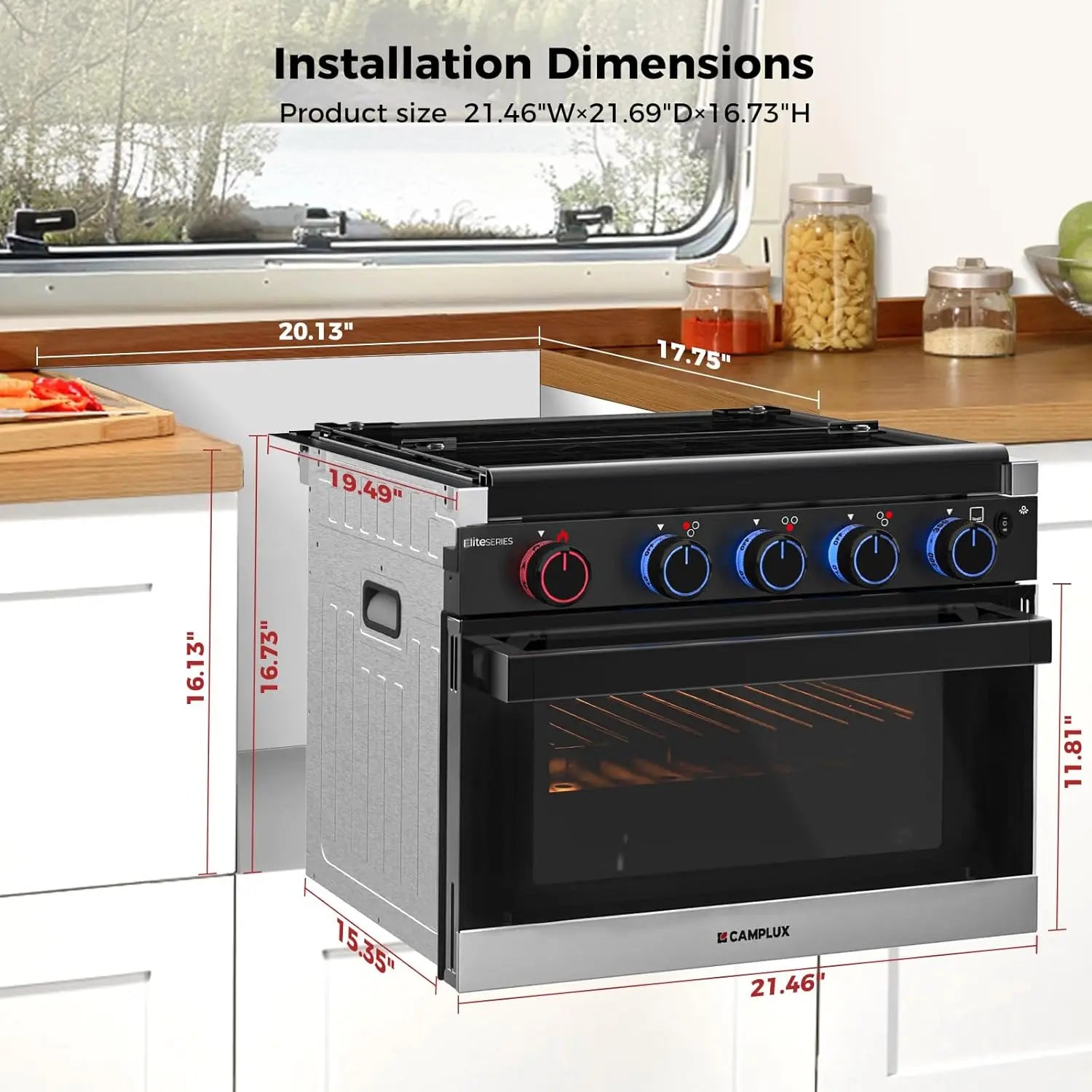 17-Inch Propane Gas Oven Black, RV Kitchen Range