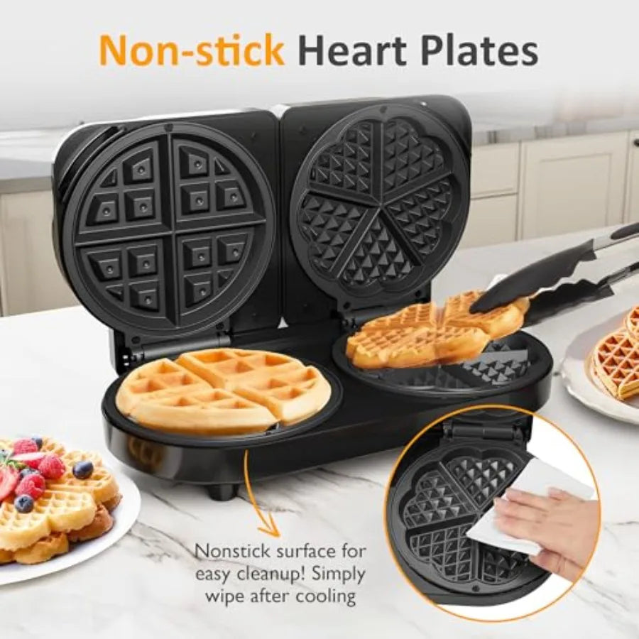 Dual Waffle Maker for Heart and Classic Waffles