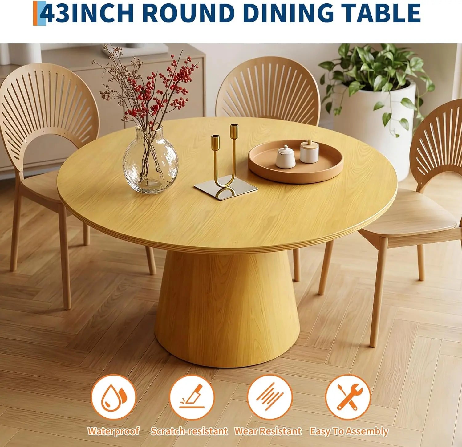 43" Round for 4-6 Wooden Farmhouse