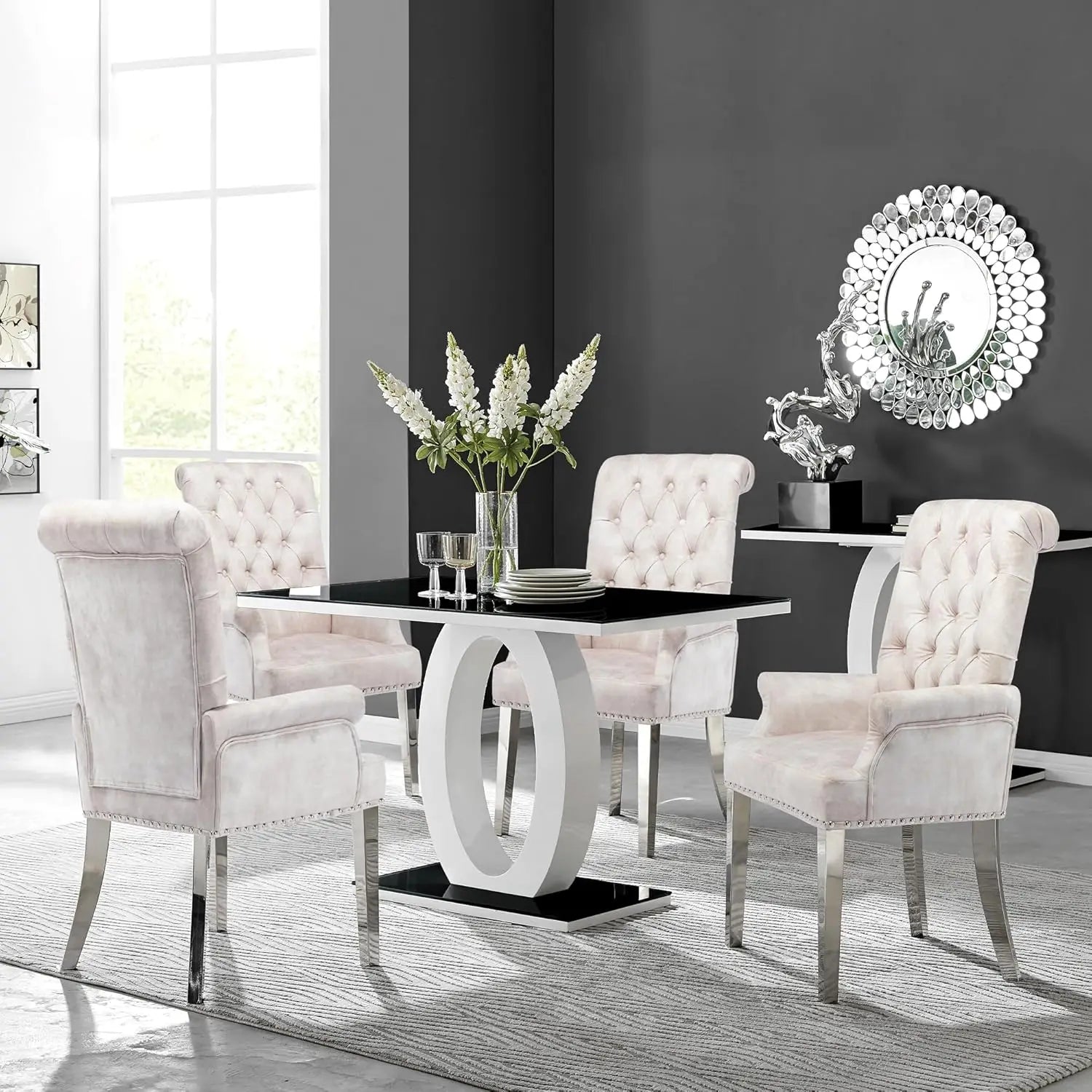 Luxurious Beige Velvet & Stainless Steel