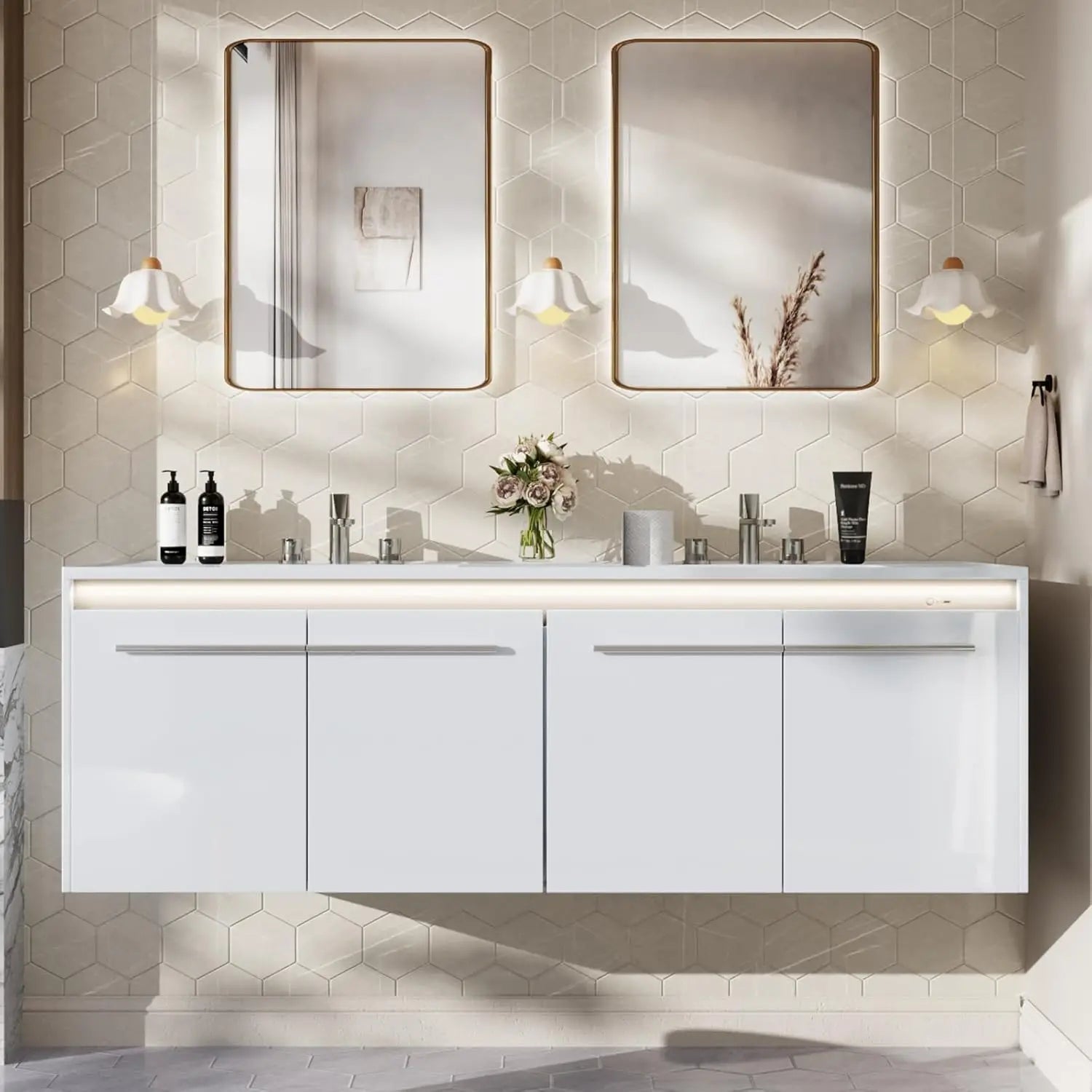 60" LED Floating Bathroom Double Vanity