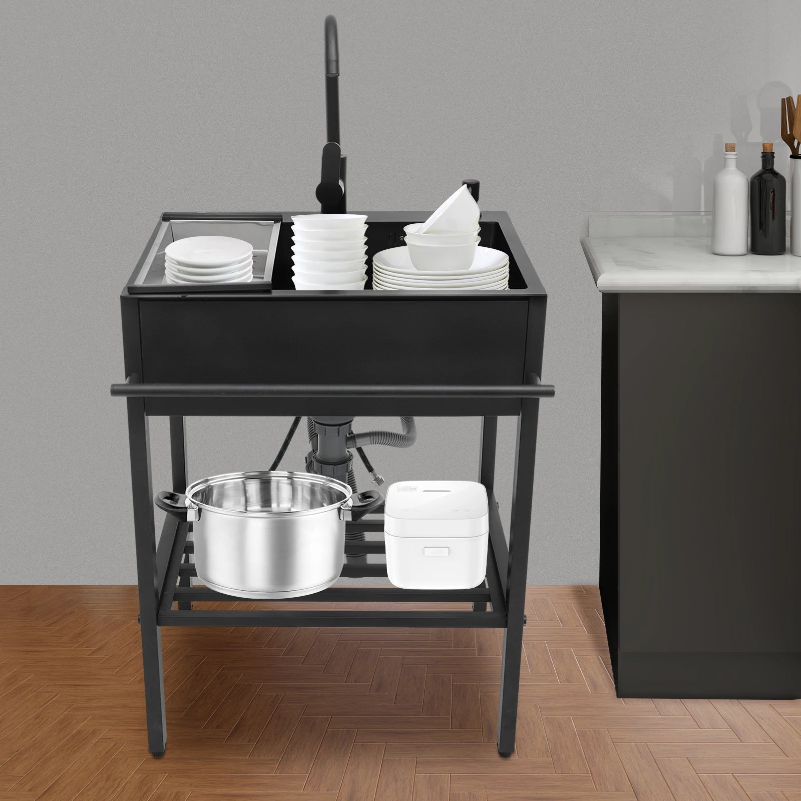 Modern Freestanding Rectangular Stainless Black