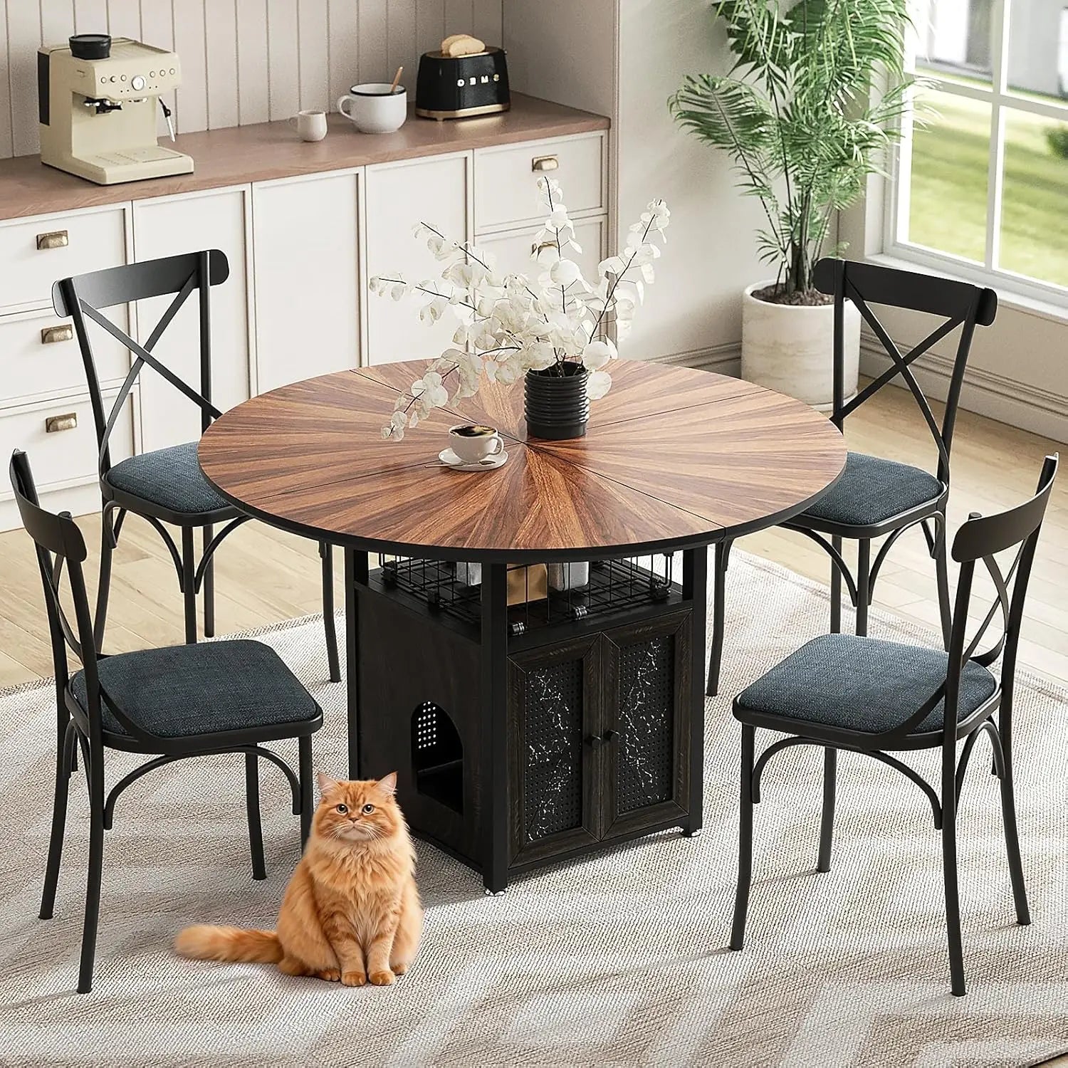 47.2"-63" Extendable Round Solid Wood & Metal