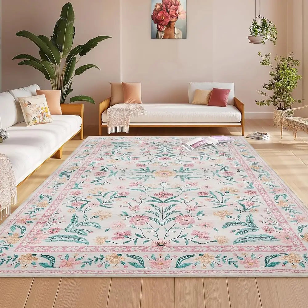 8x10 Washable Pink Low Pile Boho