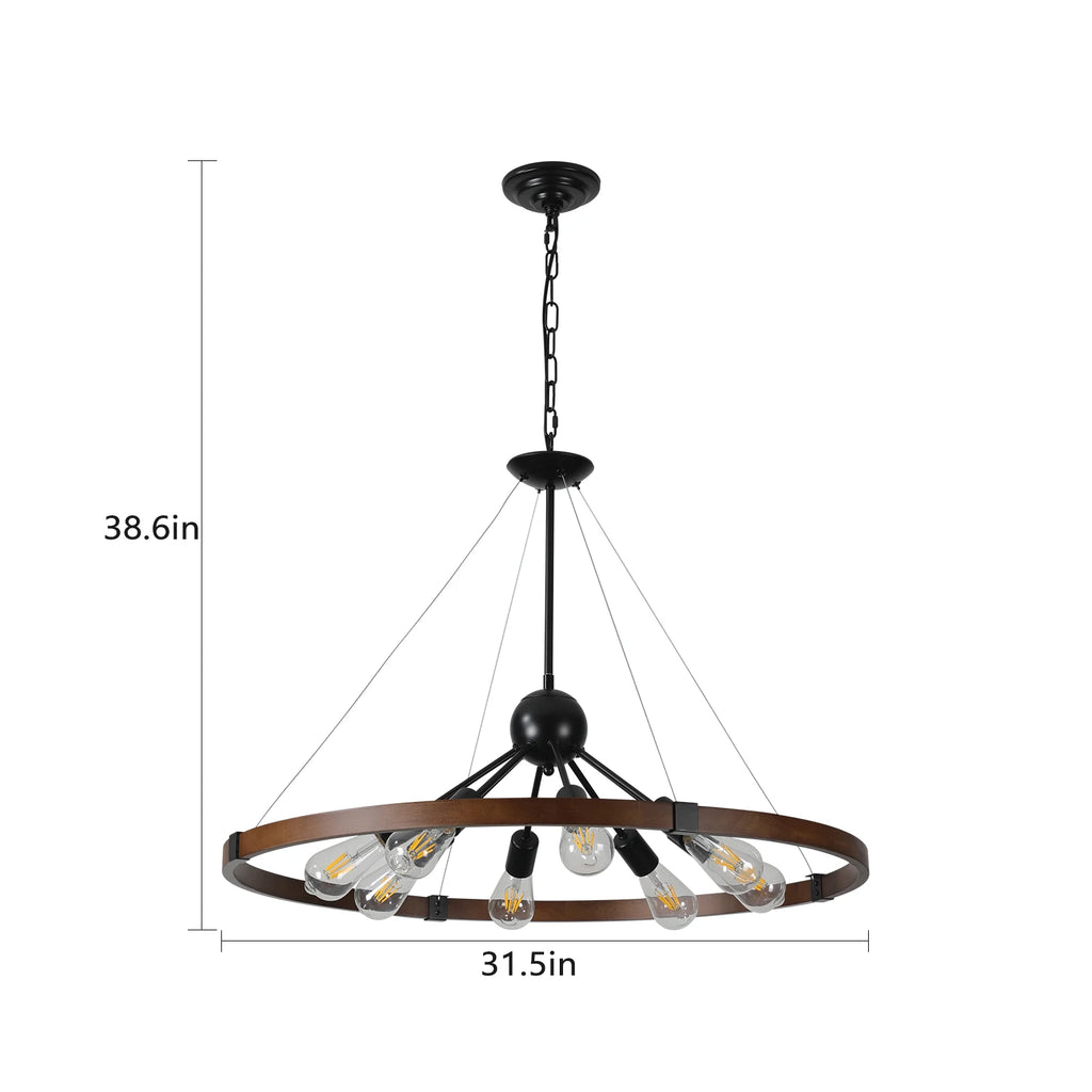 Industrial Retro Iron & Wood Chandelier
