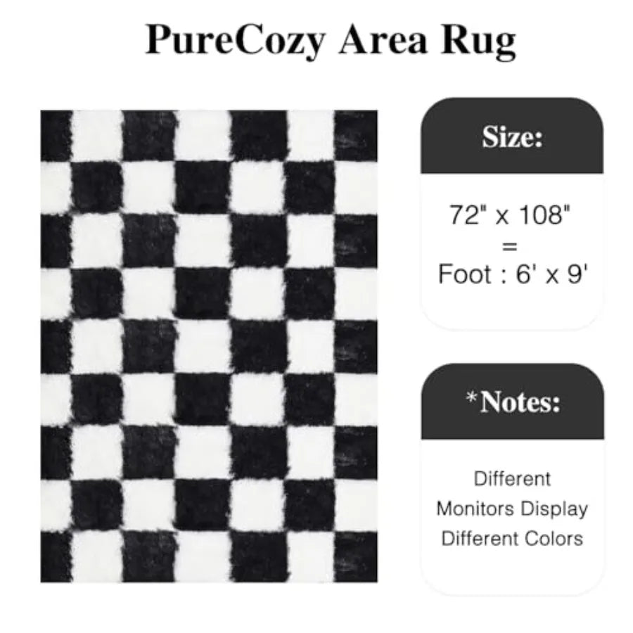 6x9 Checkered Black/ White Shag Washable