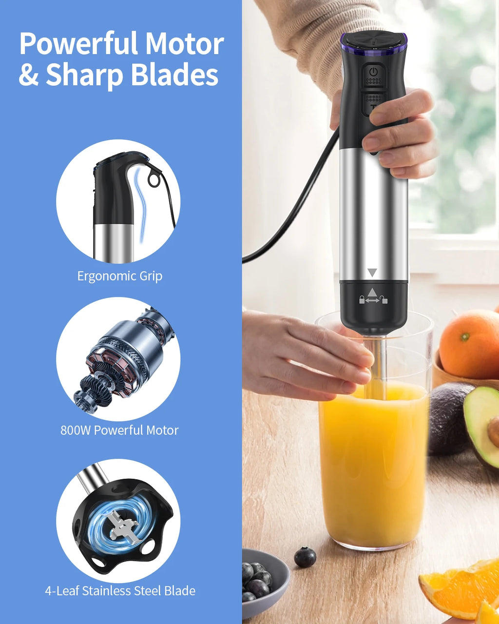 1000W Electric Immersion Handheld Blender, 5 in 1