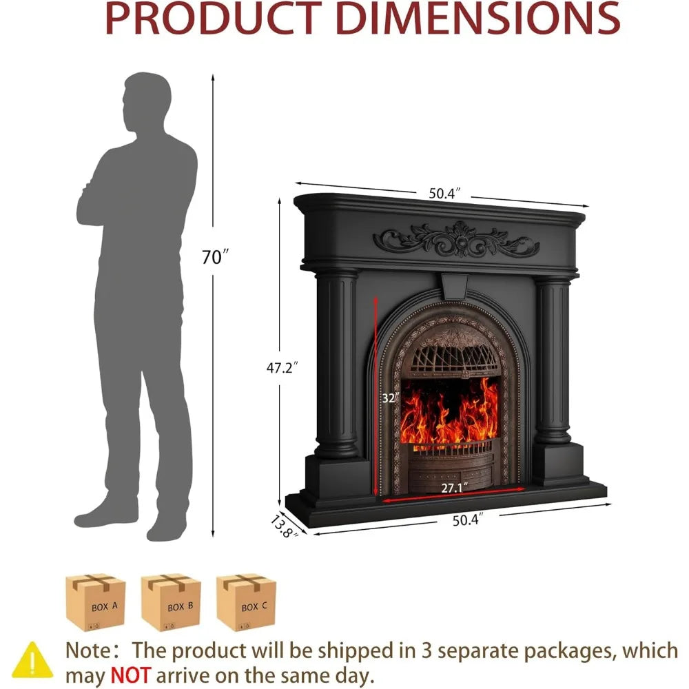 Electric Fireplace Mantel, Solid Wood 51"