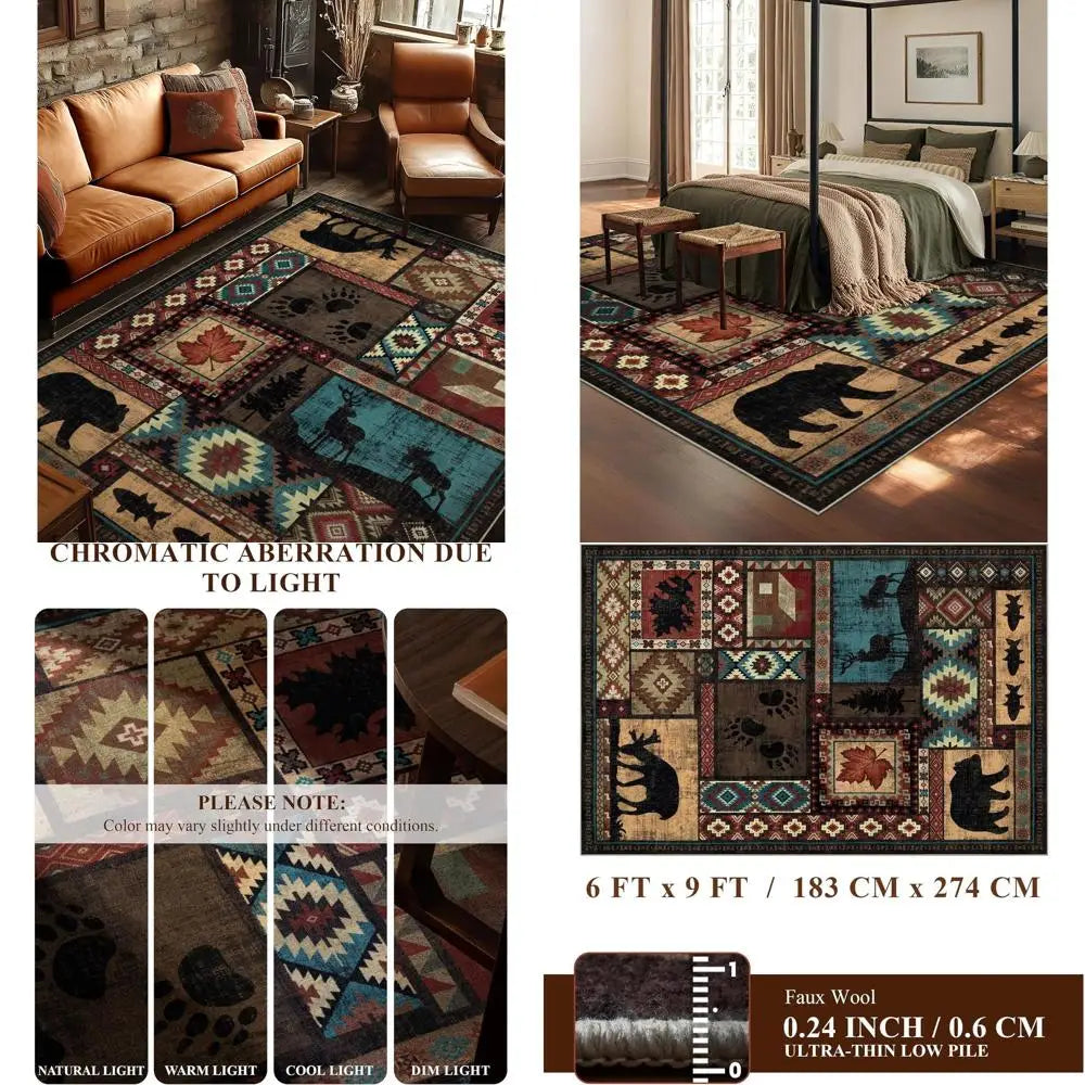 6x9 Lodge Southwestern Bear Washable