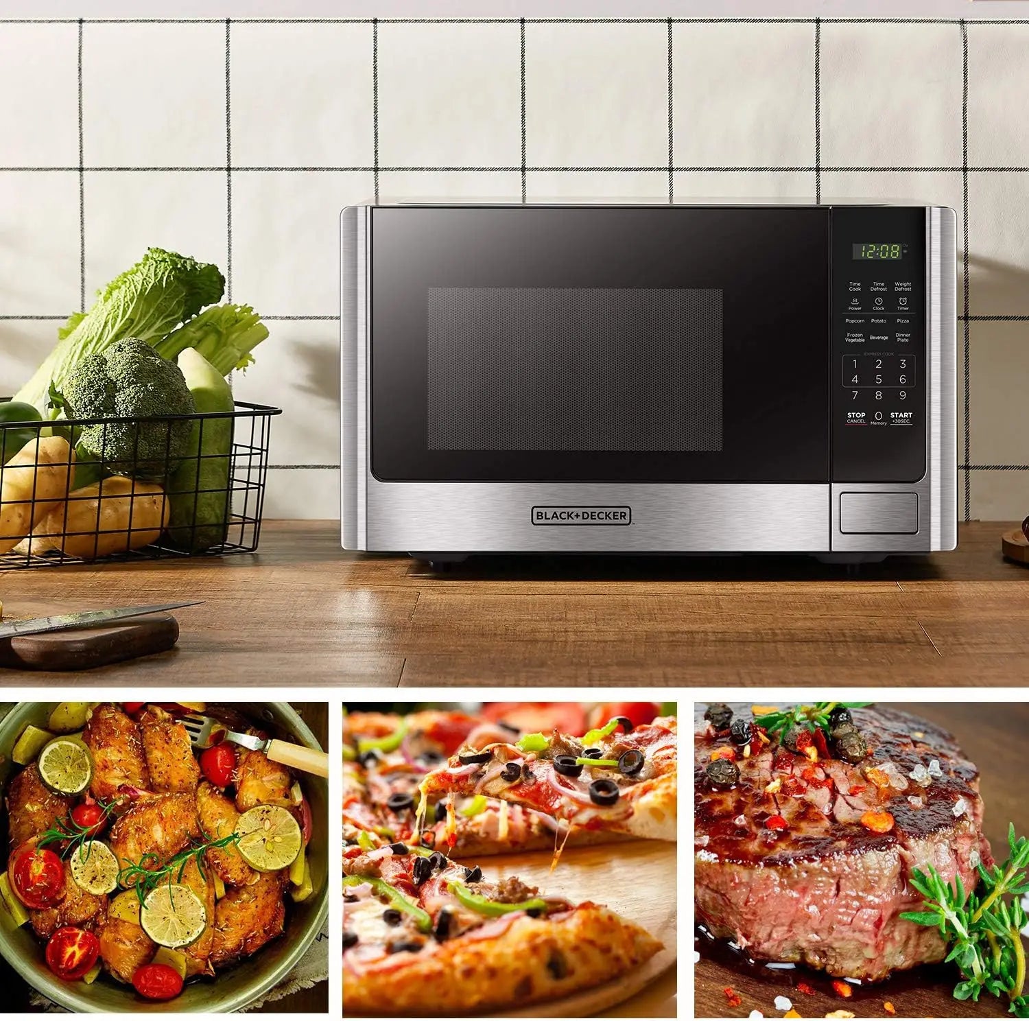 Digital Microwave, Turntable, Stainless, 0.9 CF