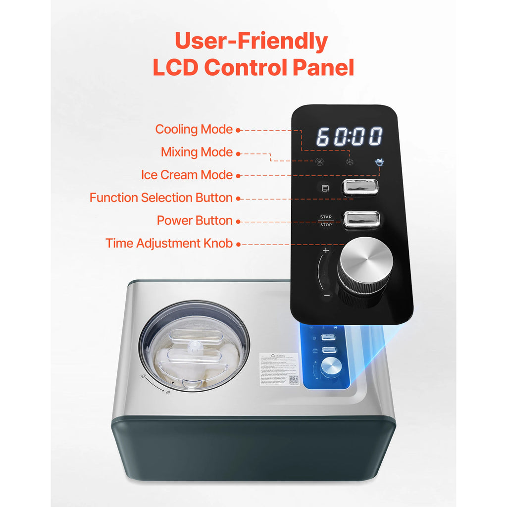 Automatic Ice Cream Maker w/Built-in Compressor 1.5QT
