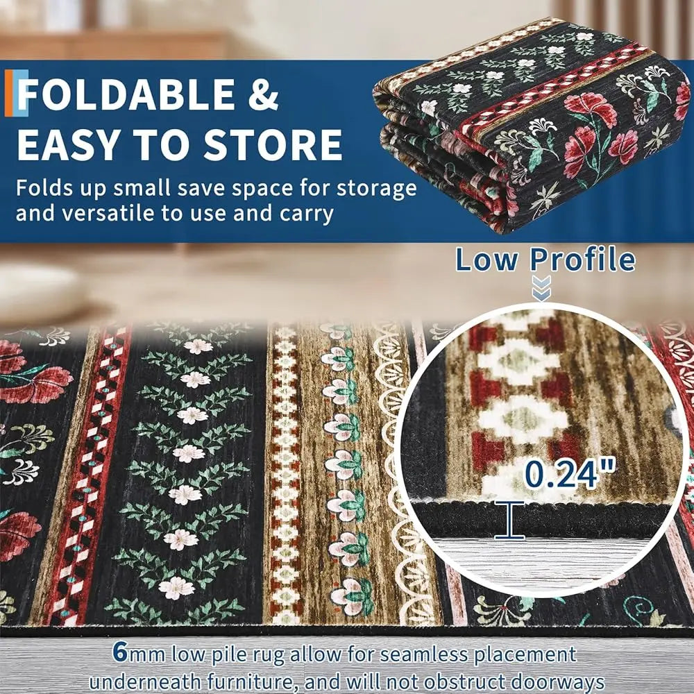 10x13 Washable Rustic Floral Boho