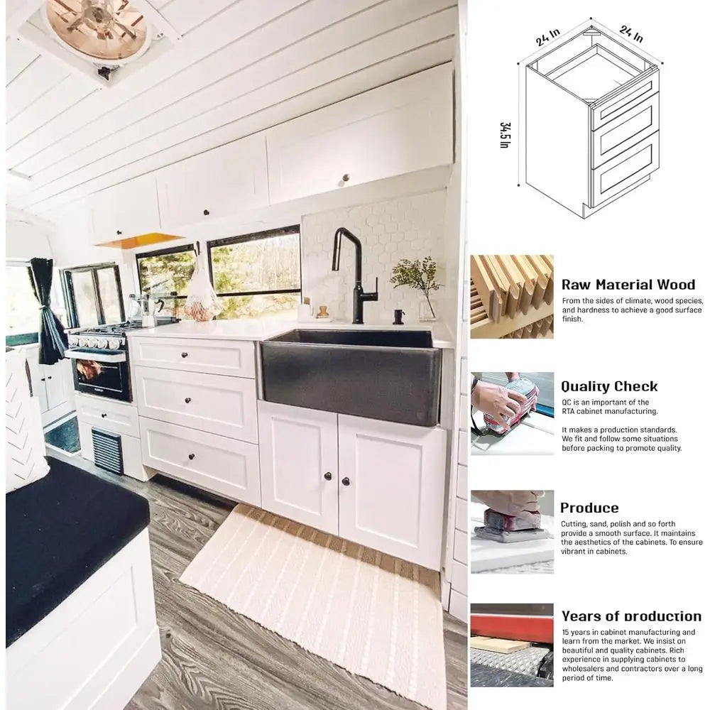 White Shaker Style RTA Base Cabinet 21W X34.5HX24D