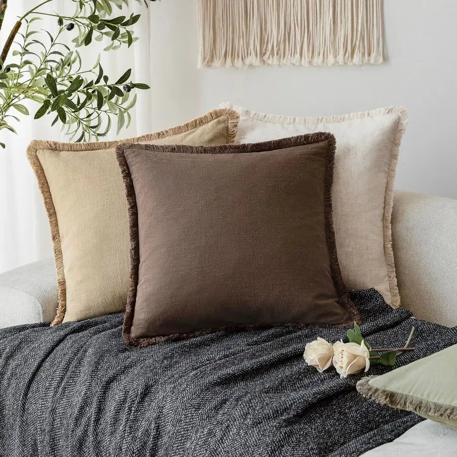 2 Decorative Linen Fringe Covers