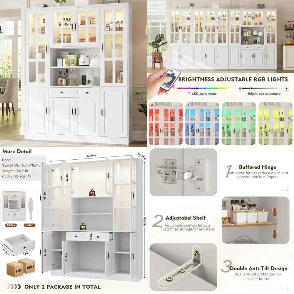 78.7 White Cabinet with Glass Doors