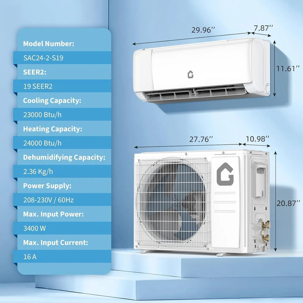24000 BTU 19 SEER2, 230V Energy AC Unit with Remote Cools Rooms