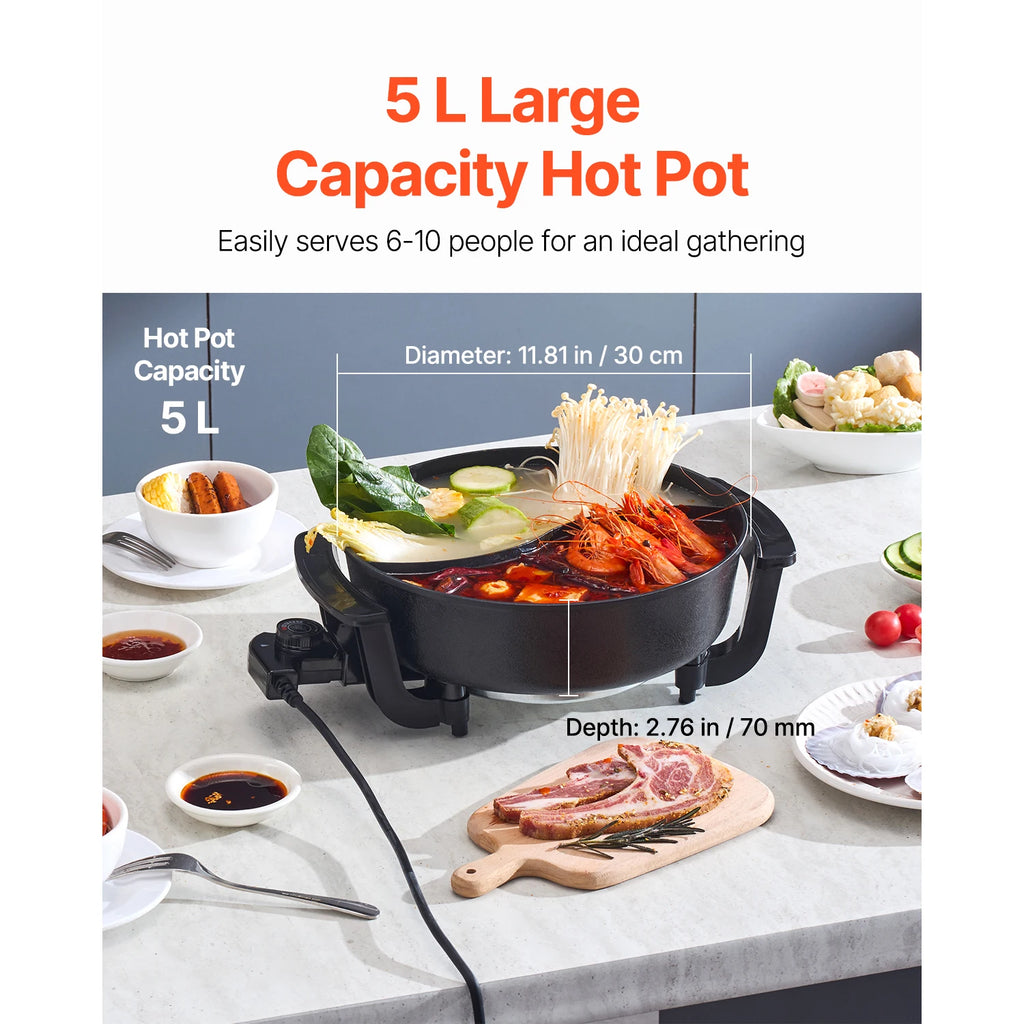 Electric Hot Pot 5 L Double Glass Lid