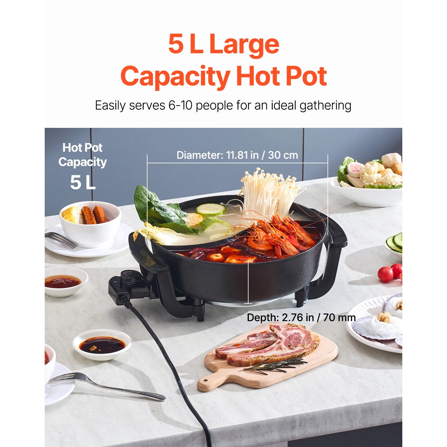 Electric Hot Pot 5 L Double Glass Lid