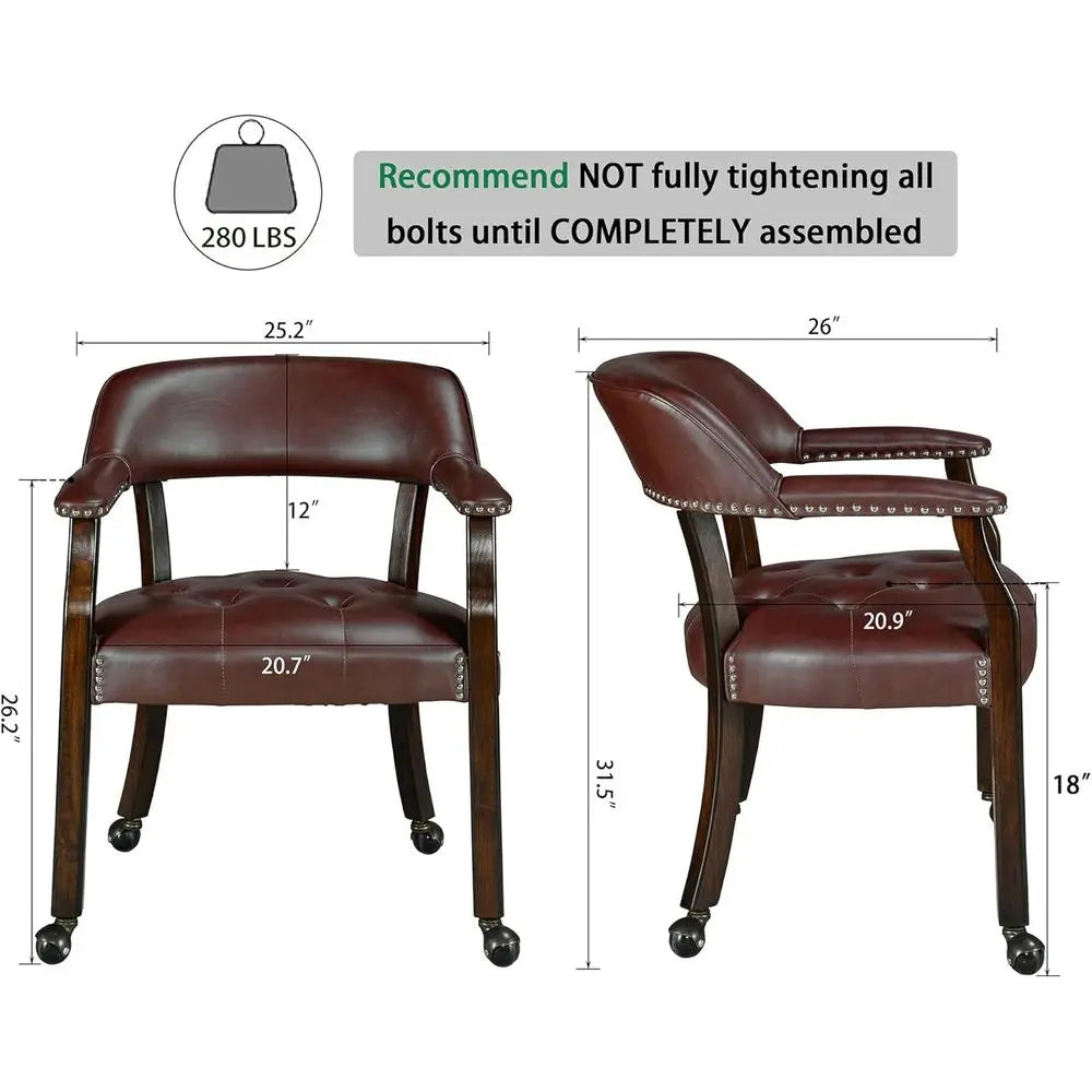 4 Leather Chairs on Casters w/Arms
