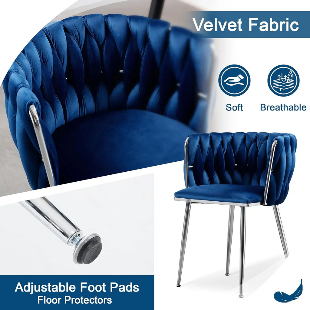 4 Navy Blue Velvet Upholstered Silver Legs