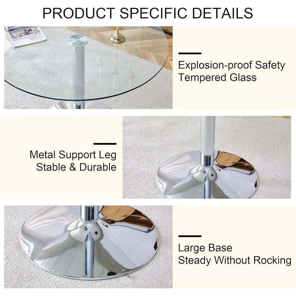 40 Round Tempered Glass Top stainless legs