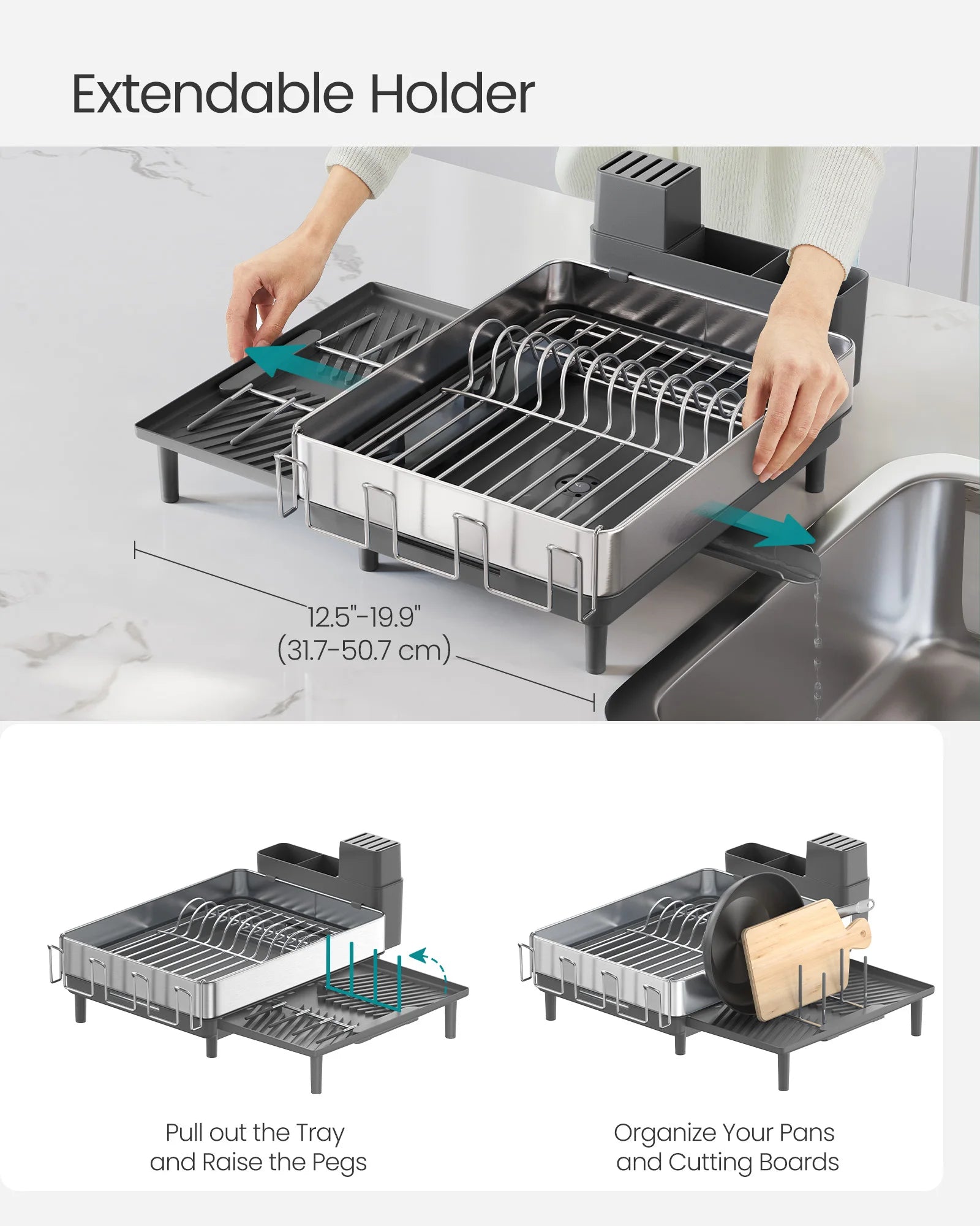 Large Dish Rack, Expandable Stainless