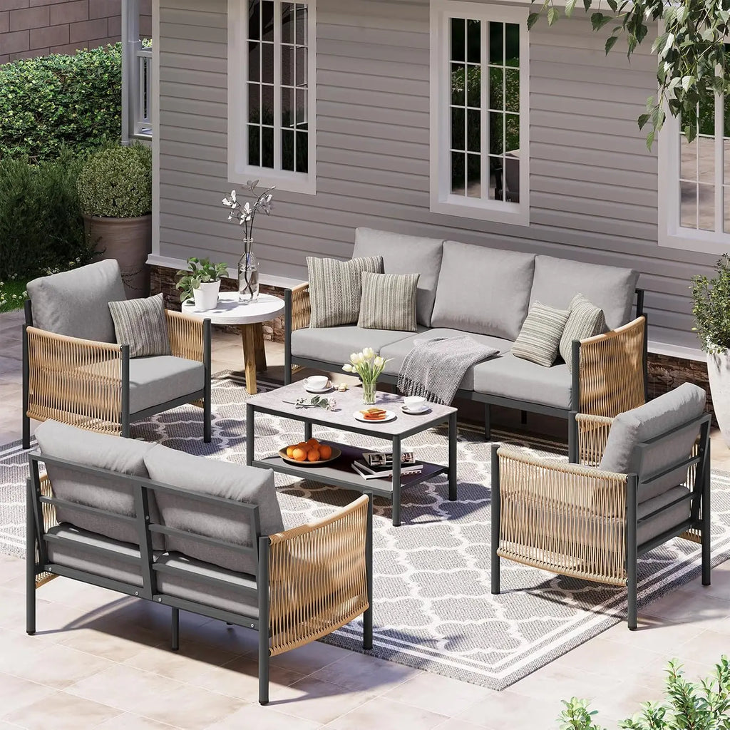 Aluminum Patio Set, HDPE Rope 5-Piece