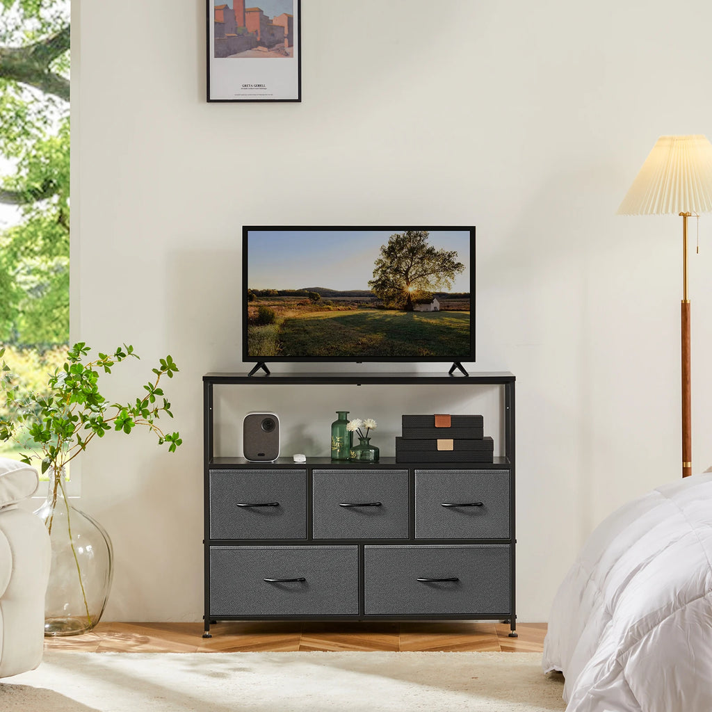 TV Stand/Dresser With 5 Fabric Drawers