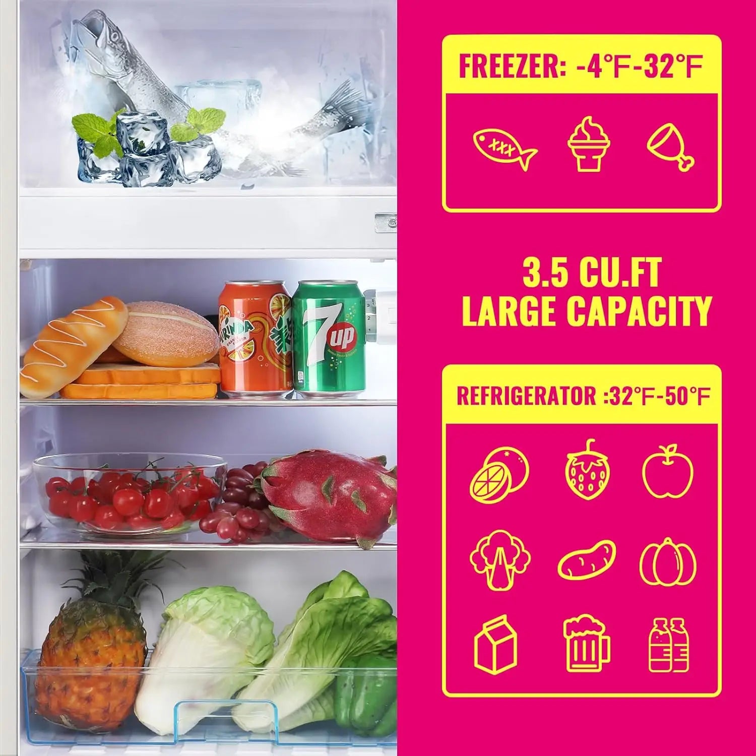 3.5 CF Compact Refrigerator Top Freezer