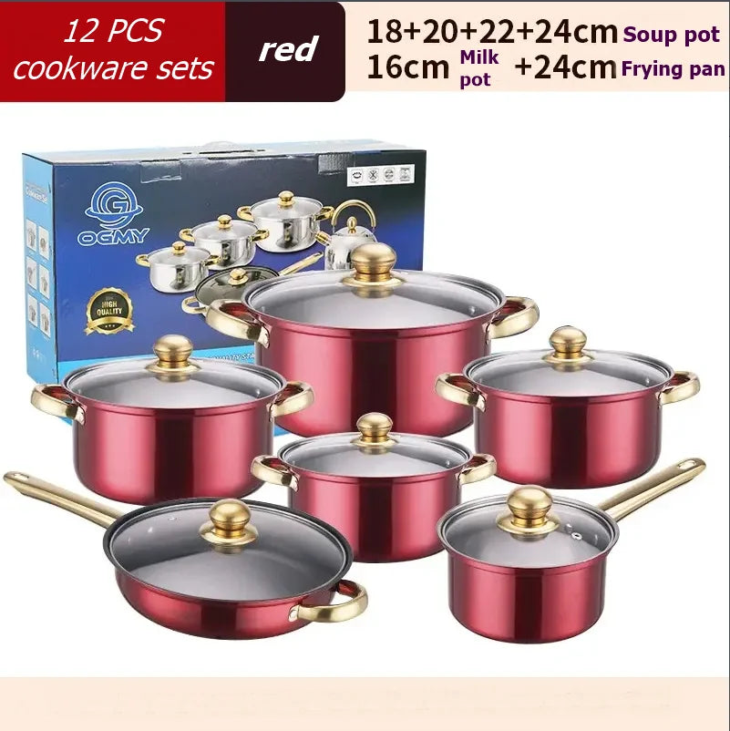 12PCS Stainless Steel Colored Cookware