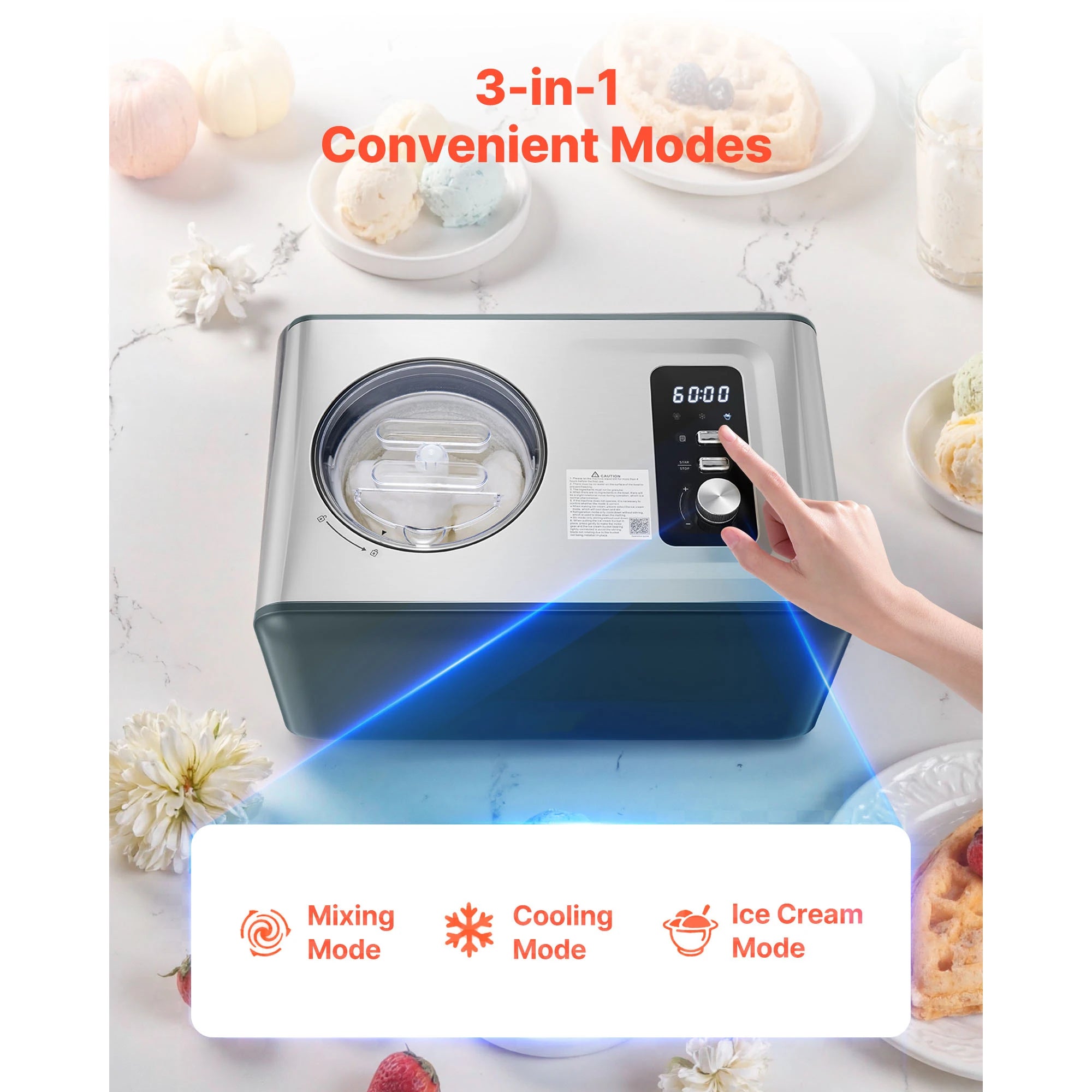Automatic Ice Cream Maker w/Built-in Compressor 1.5QT