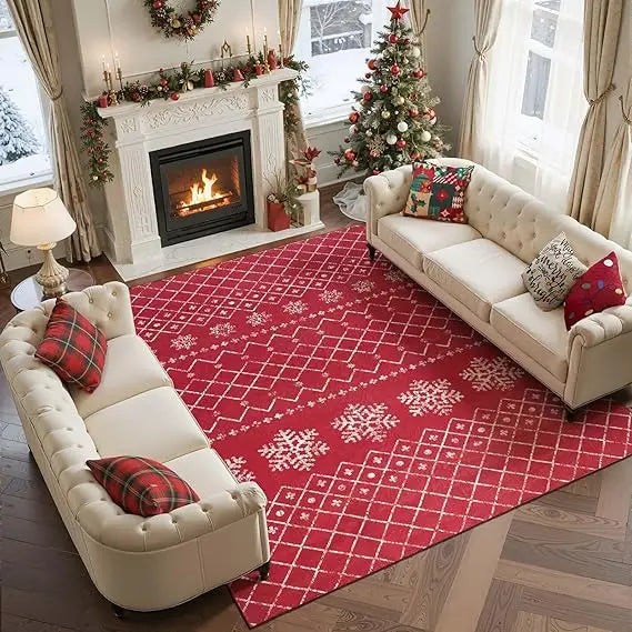 8x10 Washable Christmas Geometric Red