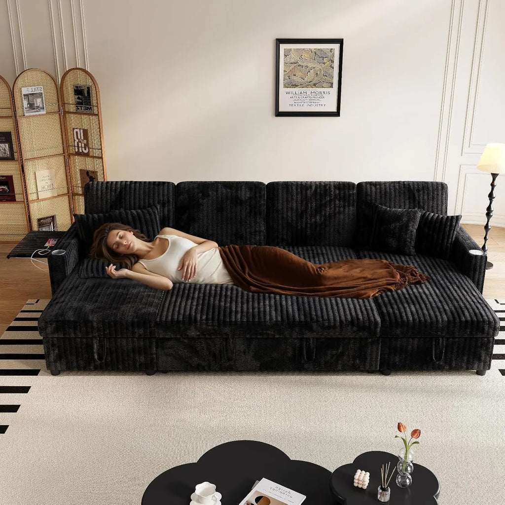 Sleeper Sectional Sofa, 110" Modern U