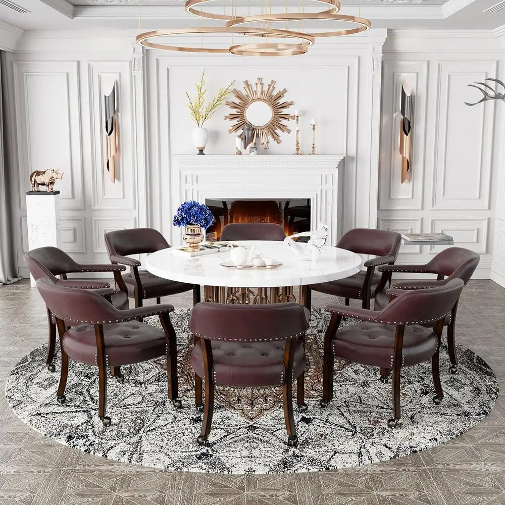 4 Leather Chairs on Casters w/Arms
