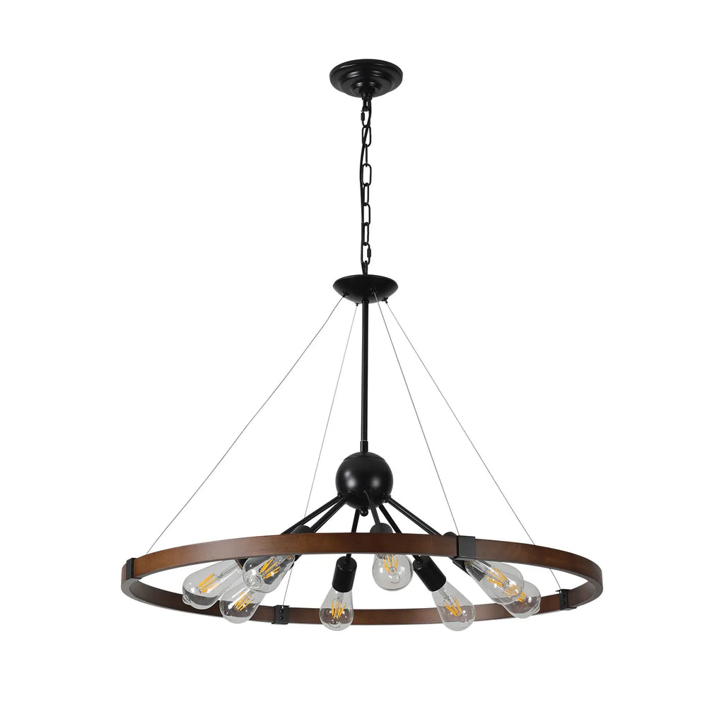 Industrial Retro Iron & Wood Chandelier