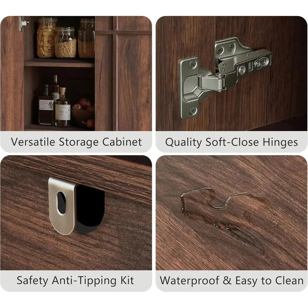 72" Kitchen Pantry Cabinet W/Walnut Countertop