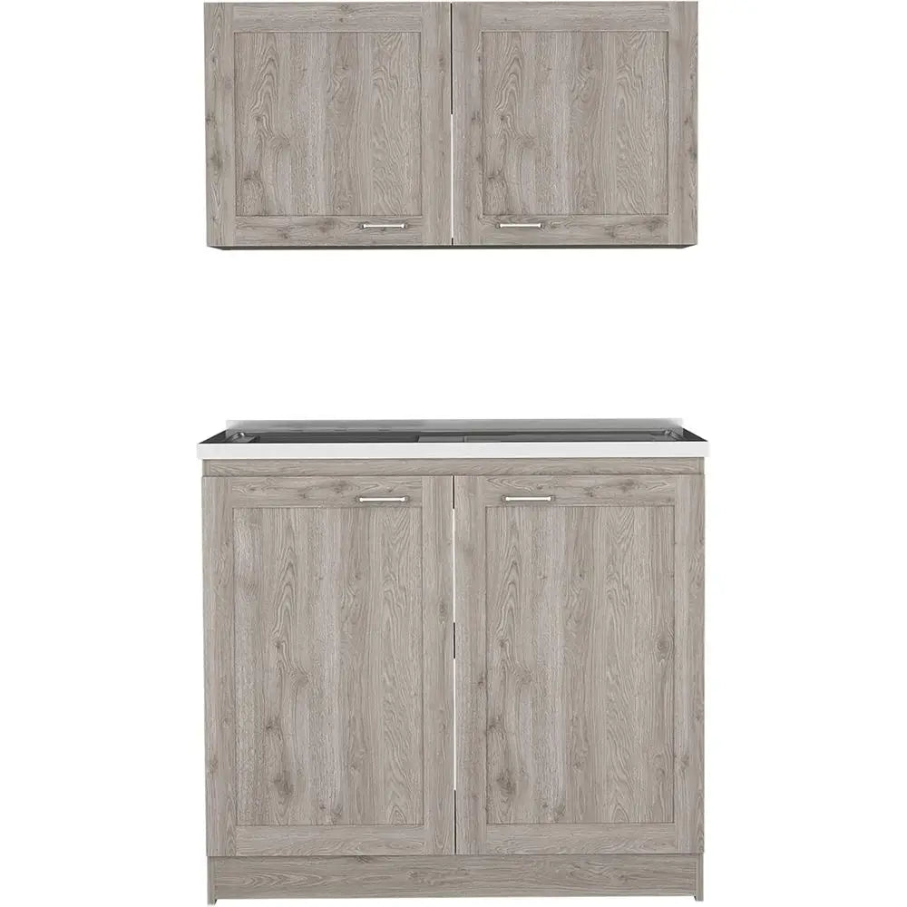 2-Piece Light Grey Cabinet Set W/Countertop